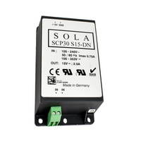 SOLAHD SCP DIN POWER SUPPLY, 30W, 15V OUTPUT,  85-264V IN,SWITCHING, LOW PROFILE(SCP 30S15-DN)